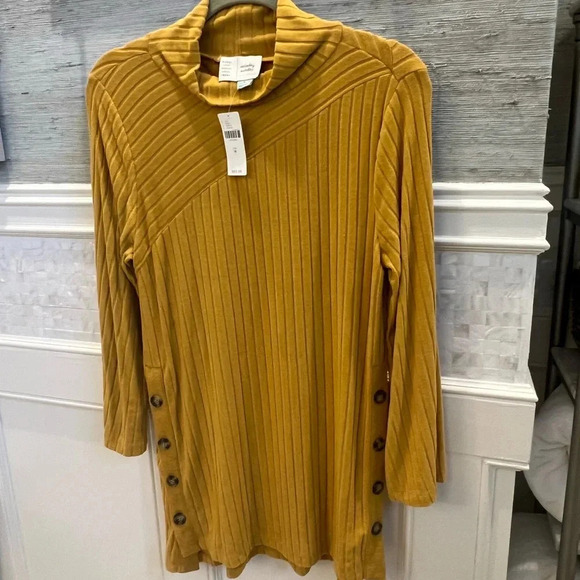 NWT new Anthropologie Saturday Sunday ribbed tunic sweater medium gold yellow - Picture 8 of 11